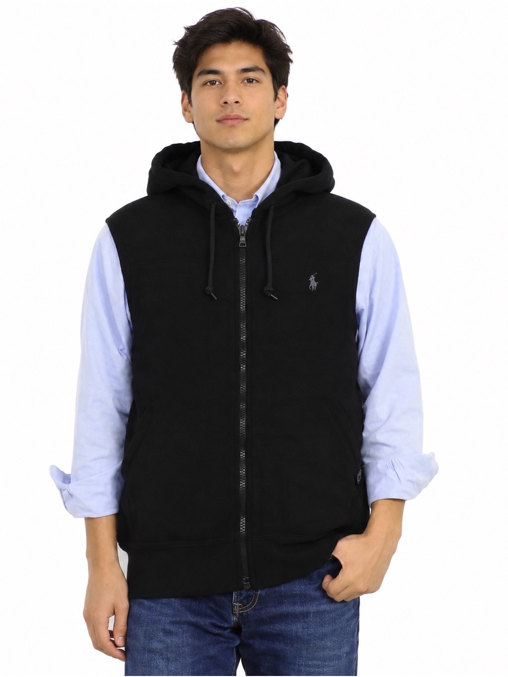 Polo Ralph Lauren Vest Mens Black Hooded Full Zip Pony Logo Sz M
